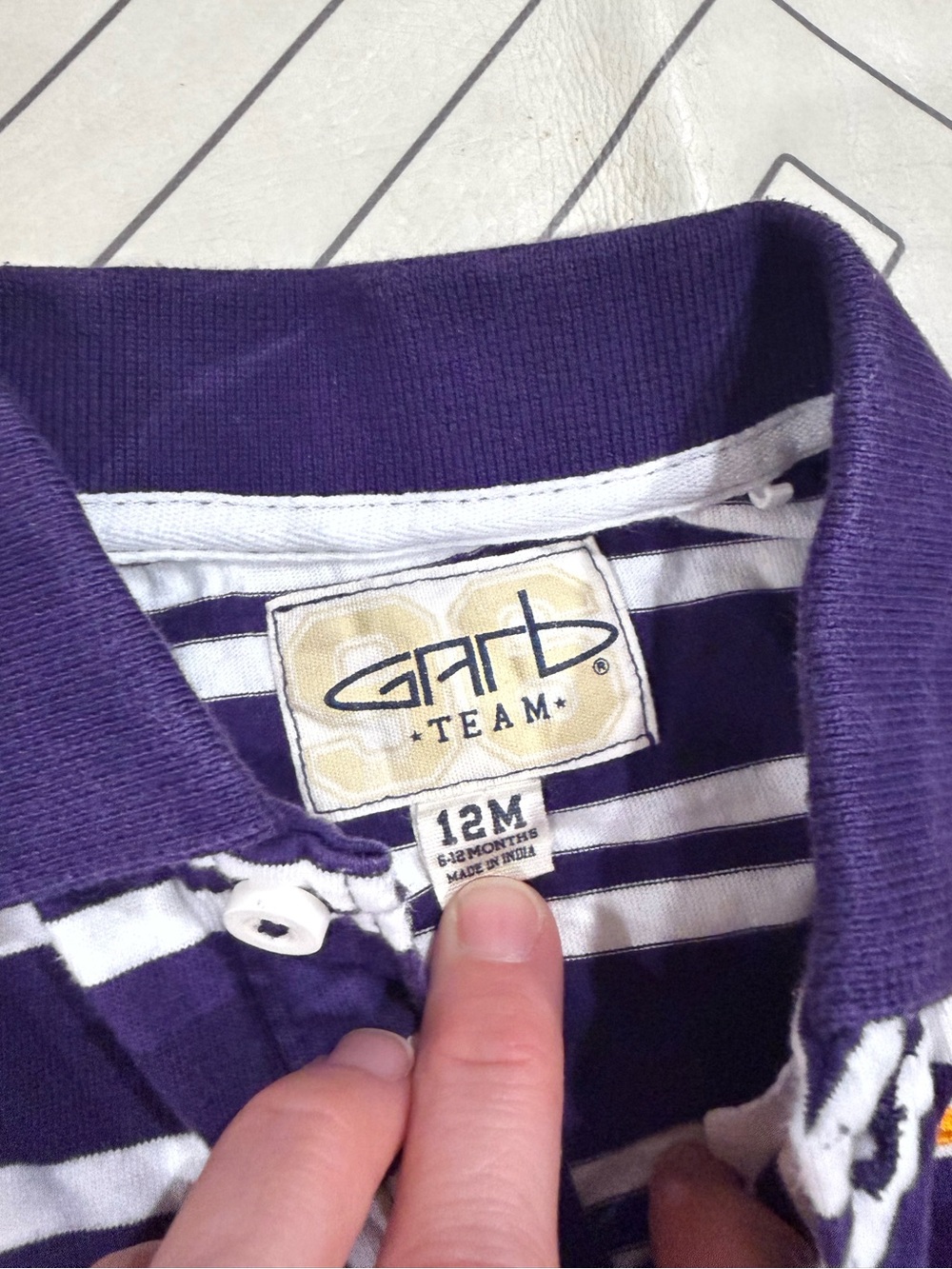 Garb Purple and White Striped LSU Polo Romper - Picture 5 of 11